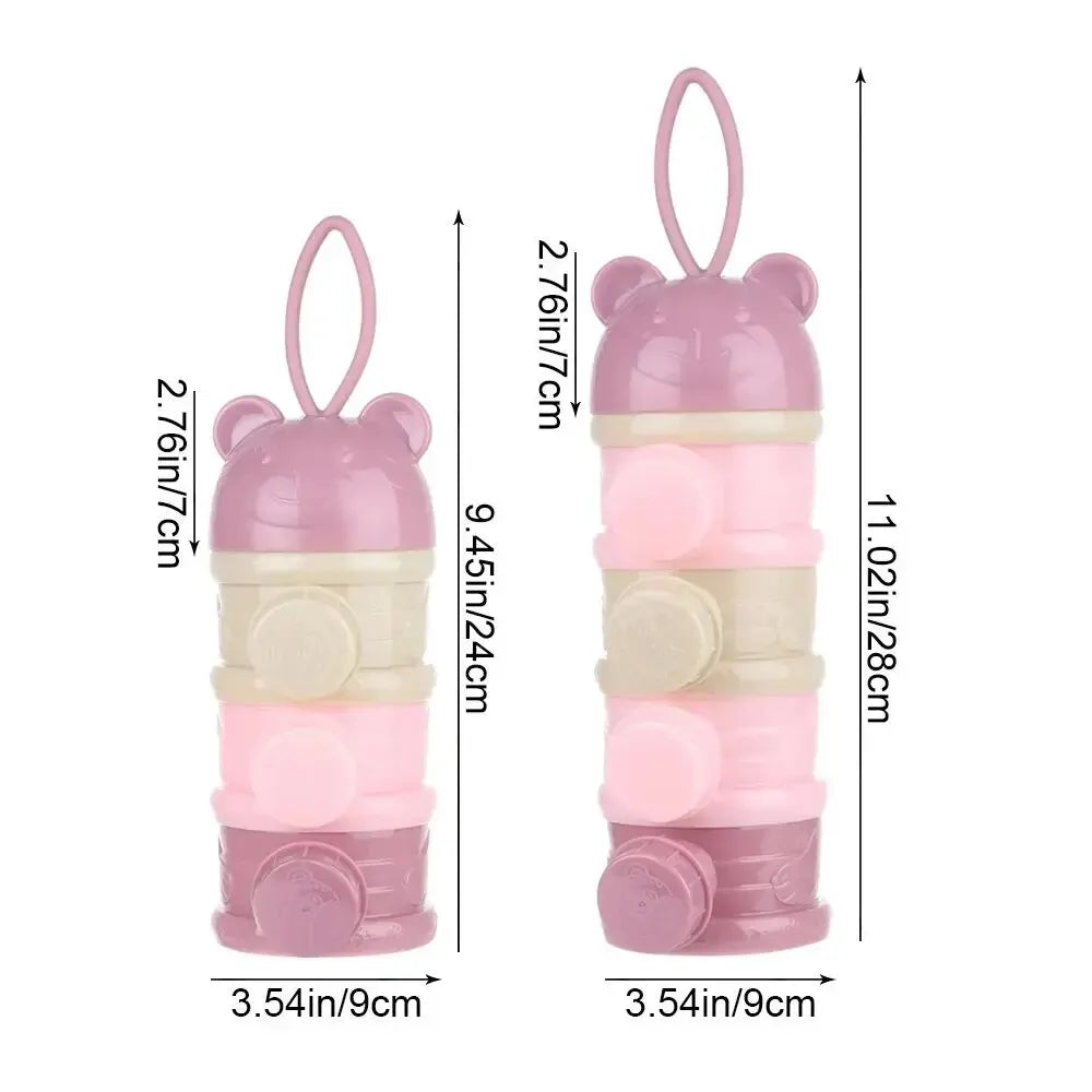 babycarebyme Three/Four Tier Portable Formula Storage Container, Food Container Dispenser, Spill-Proof