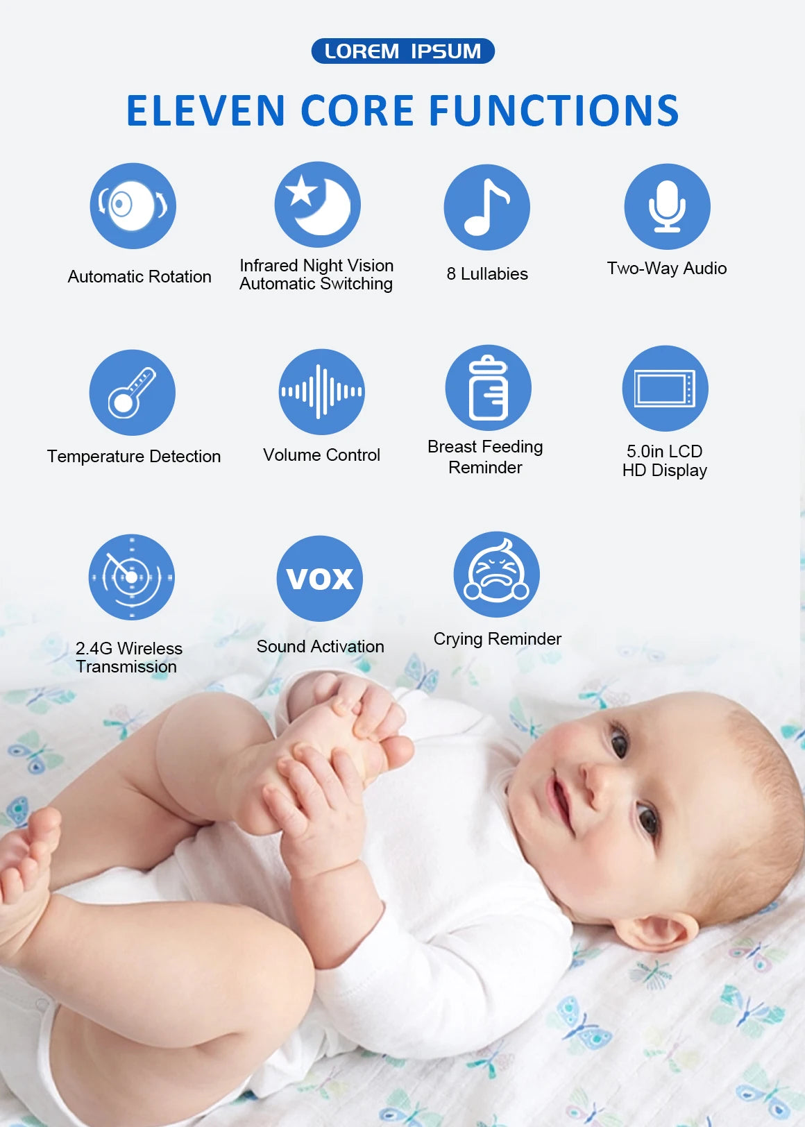 Babycarebyme Baby Monitor Camera 1080P HD Wireless with Motion Detection Baby Cry Alarm Nightlight & Temperature Humidity Monitoring