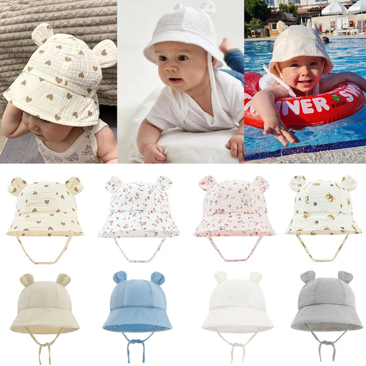 babycarebyme Muslin Cotton Baby Hat Summer Infant Cap Panama for Kids Soft Baby Sun Hats Girls Boys Bucket Hat Accessories Children