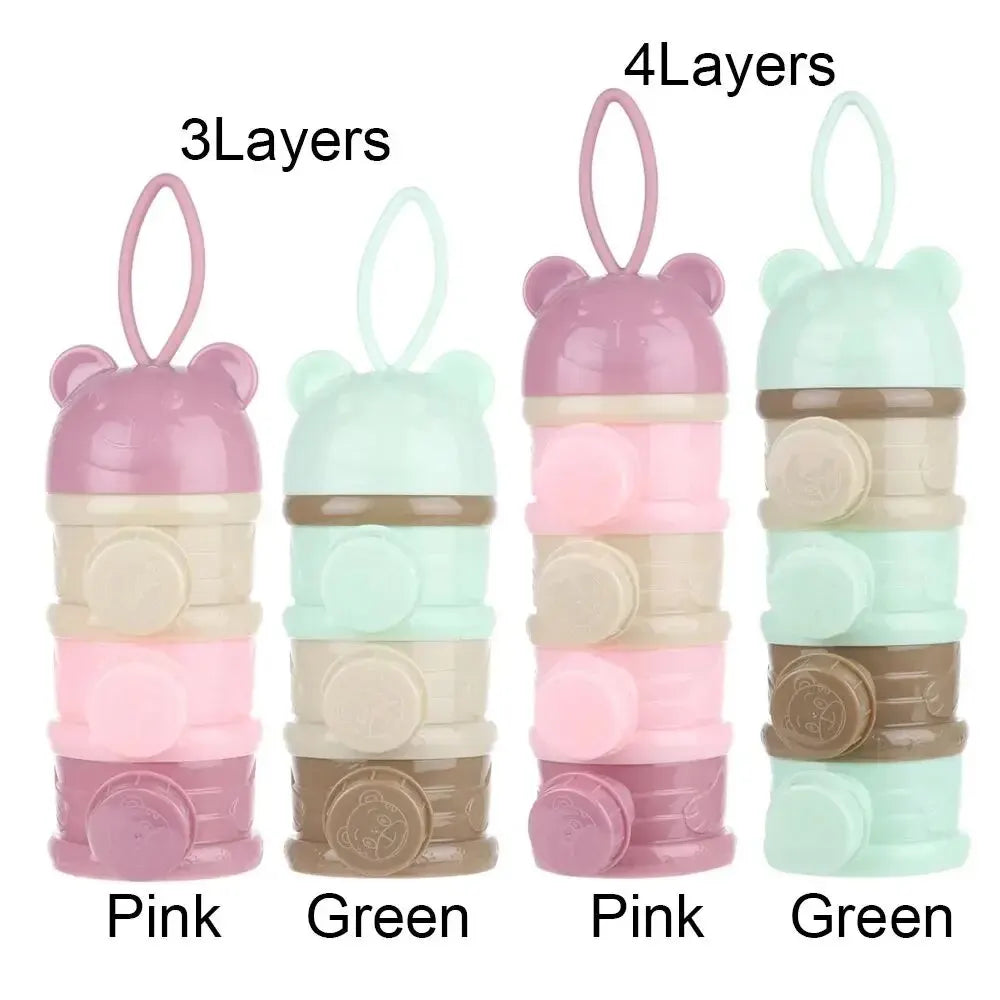 babycarebyme Three/Four Tier Portable Formula Storage Container, Food Container Dispenser, Spill-Proof