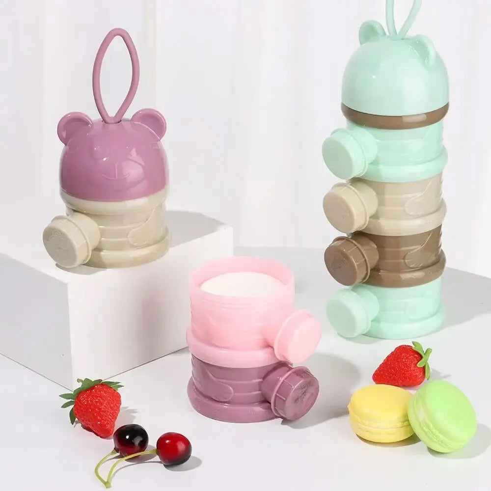 babycarebyme Three/Four Tier Portable Formula Storage Container, Food Container Dispenser, Spill-Proof