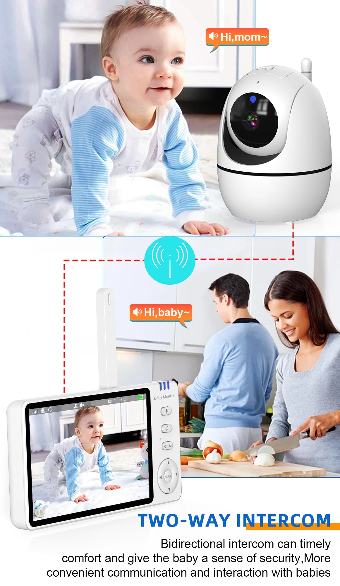 Babycarebyme Baby Monitor Camera 1080P HD Wireless with Motion Detection Baby Cry Alarm Nightlight & Temperature Humidity Monitoring