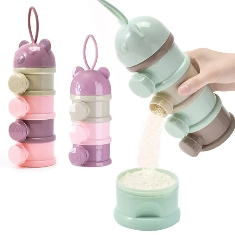 babycarebyme Three/Four Tier Portable Formula Storage Container, Food Container Dispenser, Spill-Proof