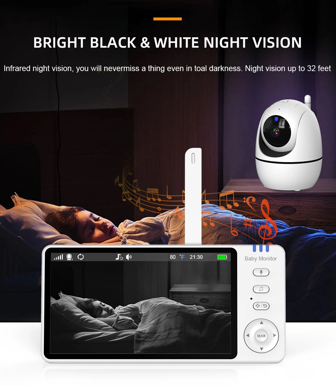 Babycarebyme Baby Monitor Camera 1080P HD Wireless with Motion Detection Baby Cry Alarm Nightlight & Temperature Humidity Monitoring